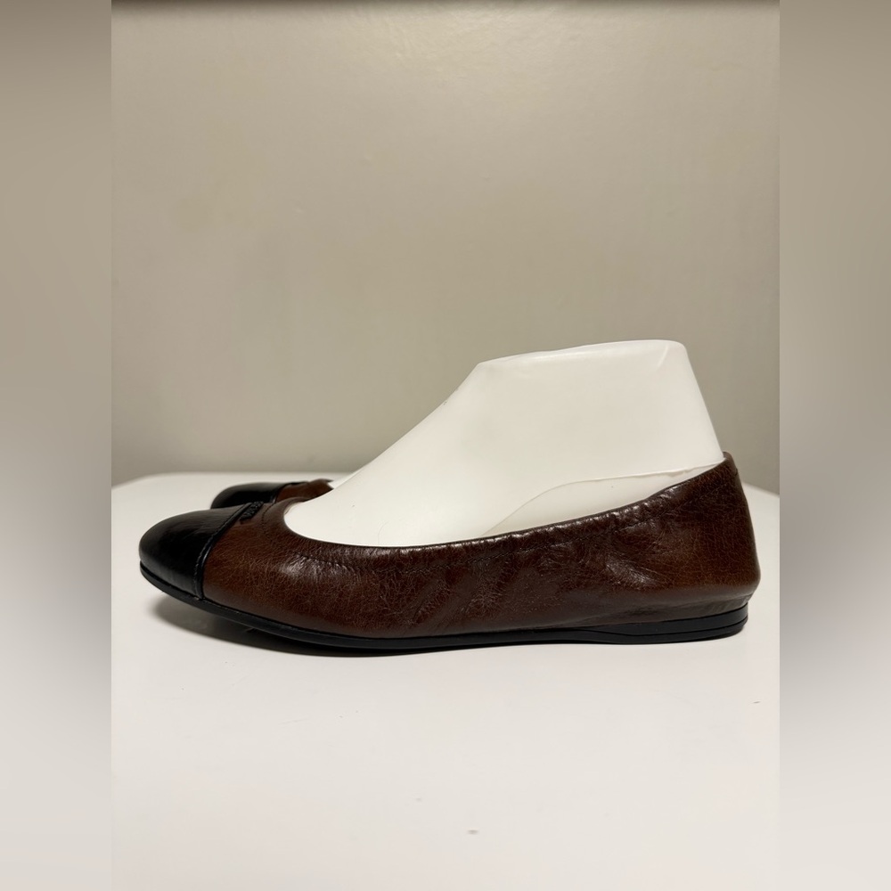 PRADA Leather Brown/Black Cap Toe Ballet Flat Shoe Women’s EU 37.5 US 7.5